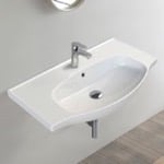 CeraStyle 082400-U Rectangular White Ceramic Wall Mounted or Drop In Bathroom Sink
